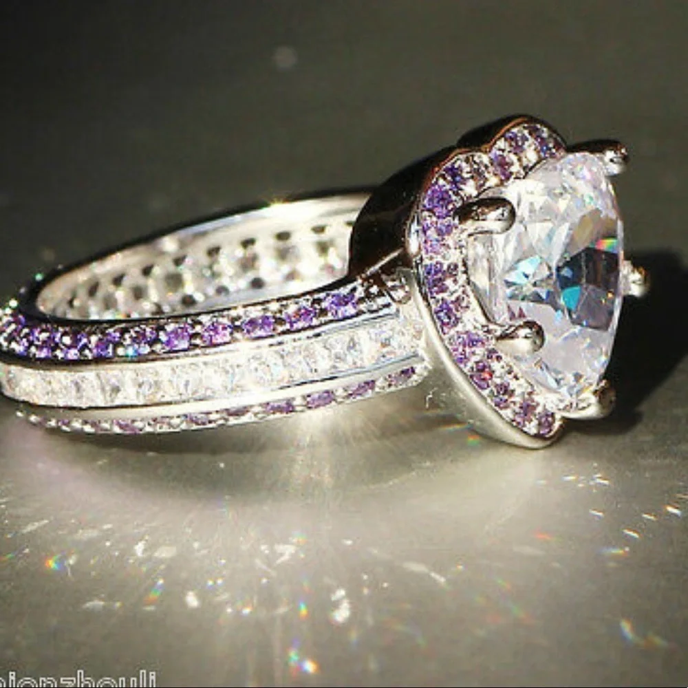 925 Princess Cut 3.8 CT Purple CZ Heart Ring